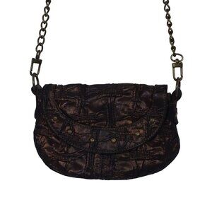 Old Navy Bronze Textured Canvas Crossbody Bag With Chain Strap Flap Closure